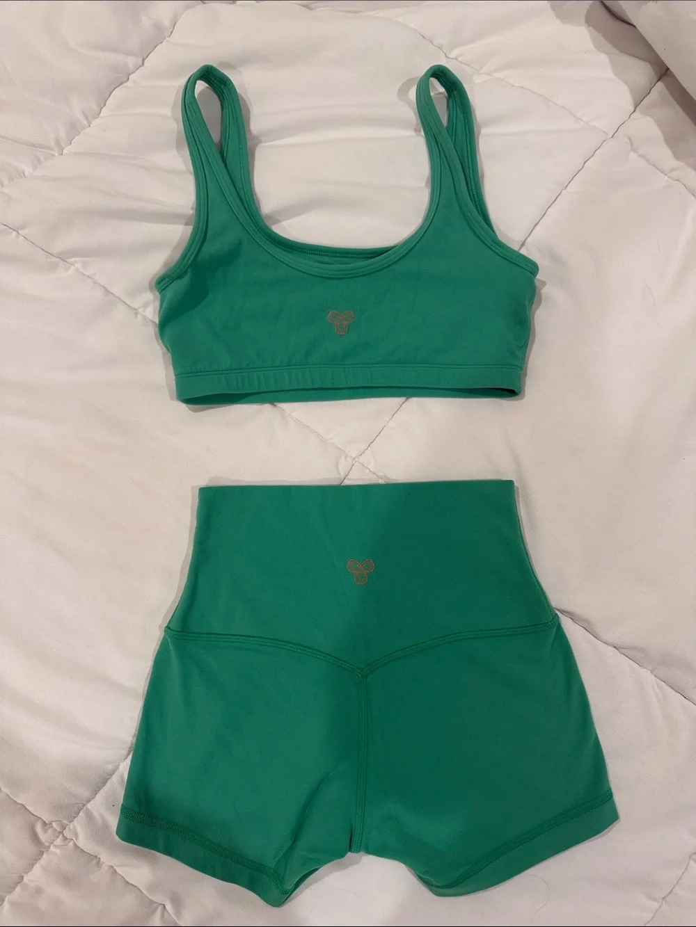 Aritzia Green Athletic Shorts and Matching Sports Bra Set